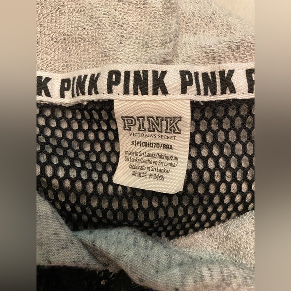 VS PINK FISHNET MESH COLORBLOCK GRAY BLACK HOODIE SWEATSHIRT GOLD SHINE LOGO HTF - Picture 3 of 7